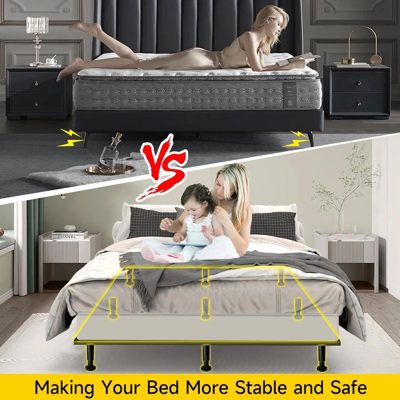 Dashu أرجل إطار السرير القابلة للتعديل بارتفاع أكبر، أرجل دعم مركزية تحت السرير بديلة للشرائح المعدنية/الخشبية، مجموعة تعزيز السرير الثقيلة، ارتفاع من 5" إلى 8.6"، سوداء - 4 قطع - Image 5